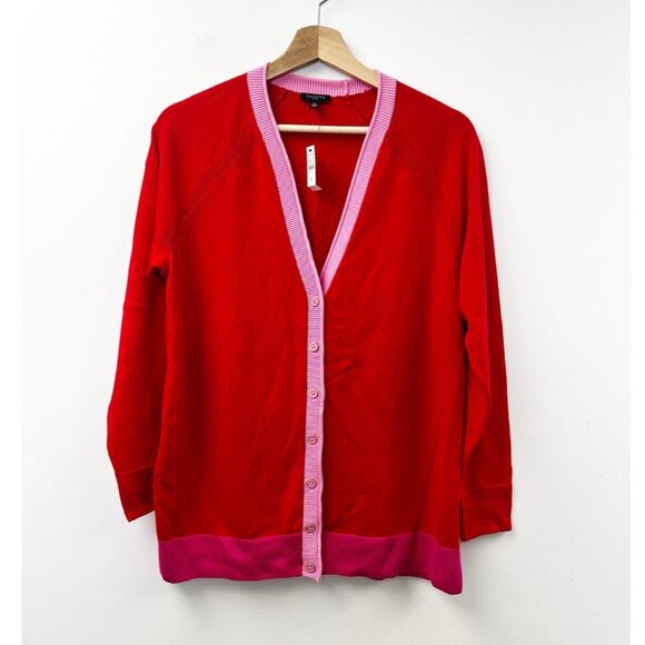 Talbots Petite Women's Red Pink Lightweight Long Sleeve Cardigan Cotton Blend LP - Picture 2 of 9